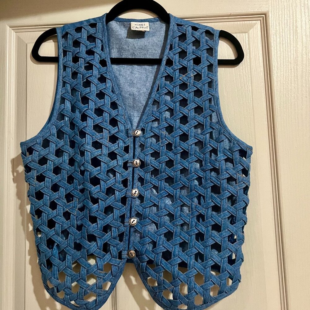 Title: City Blues Vintage Woven Vest - 100% Cotton - Size Small